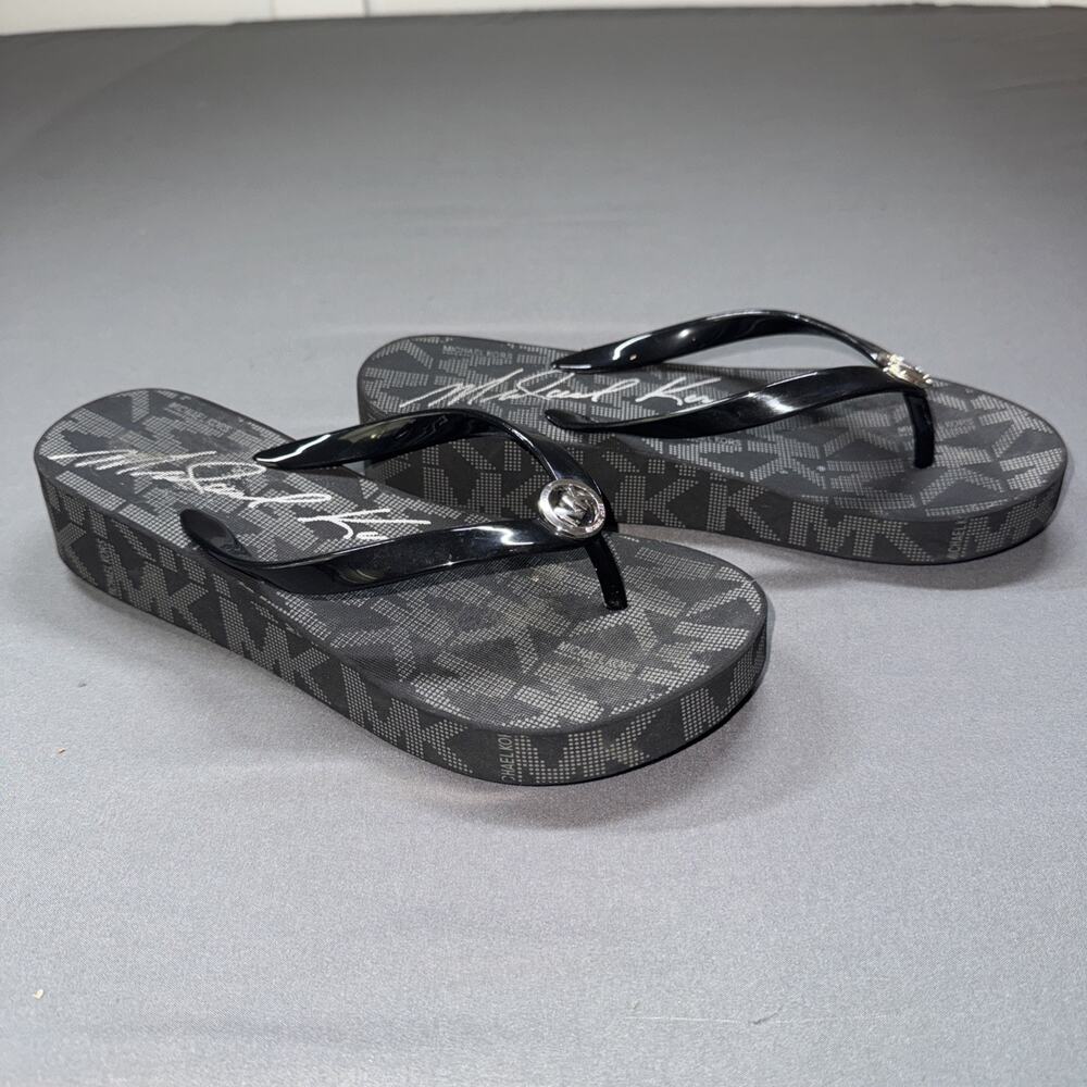 Michael Kors MK Logo Platform Flip Flops Black Women’s Sandals Size 7 - Picture 3 of 6